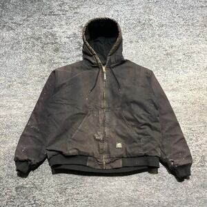 Berne Jacket Hooded Canvas Bomber Mens XL Workwear Quilt Lined Distressed Faded